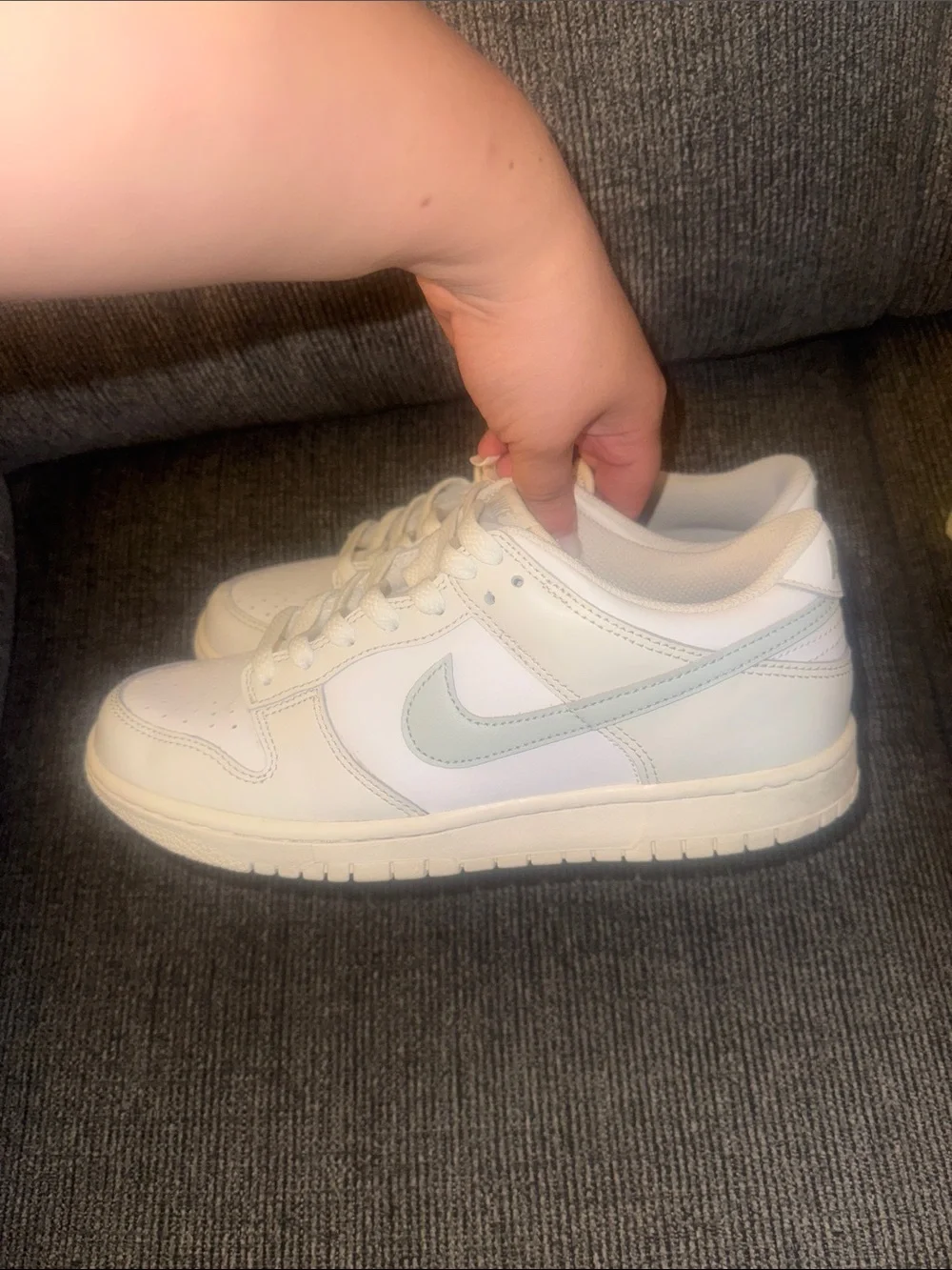 Nike White and Light Gray Kids Low-Top Sneakers